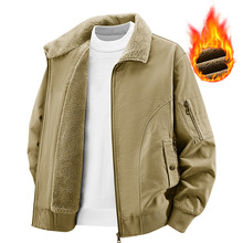 冬季青年男士军旅风复古美式加绒工装夹克外套大码男士跨翻领夹克
