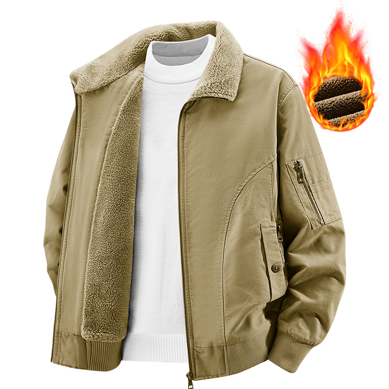 冬季青年男士军旅风复古美式加绒工装夹克外套大码男士跨翻领夹克