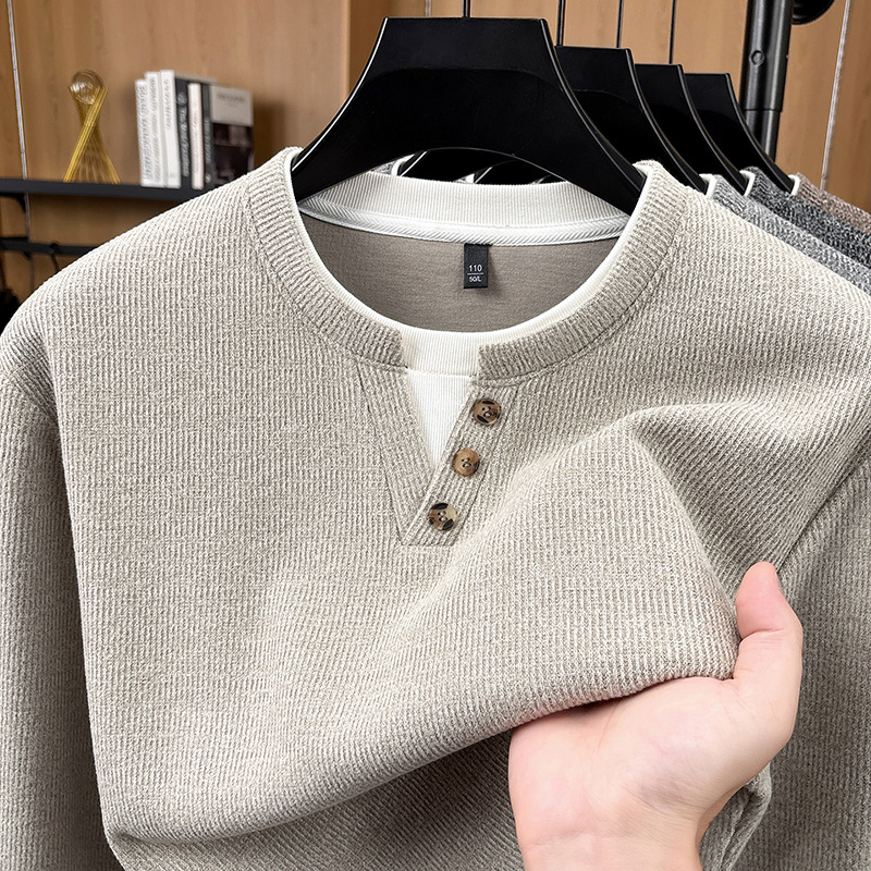 Direct from the manufacturer, popular men's knitwear, faux two-piece sweater, fashionable long-sleeve T-shirt, solid color sweater for outer wear