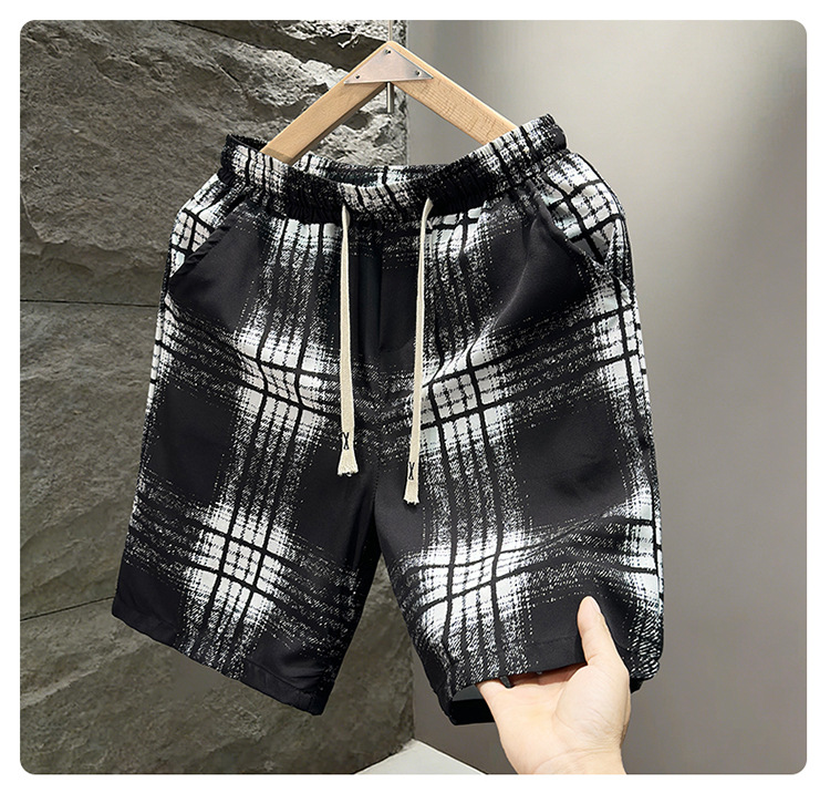 Summer Pajama Pants Men's And Women's Thin Plaid Shorts Loose Fit Plus Size Beach Shorts_viptrois.com