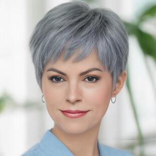 Overseas TikTok Hot Wig Women's Grandma Grey Side Short Straight Hair Middle-aged and Elderly Breathable Wig Full Head Cover Wholesale