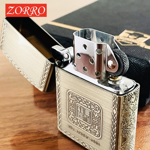 zorro brass kerosene windproof lighter personalized creative gift wheat edge lighter classic kerosene machine