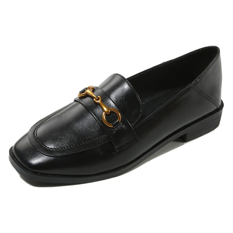 2026 New Autumn and Winter Women's Shoes British Style Small Leather Shoes Women's Flat Shoes Black Loafers Large Size 41 to 43