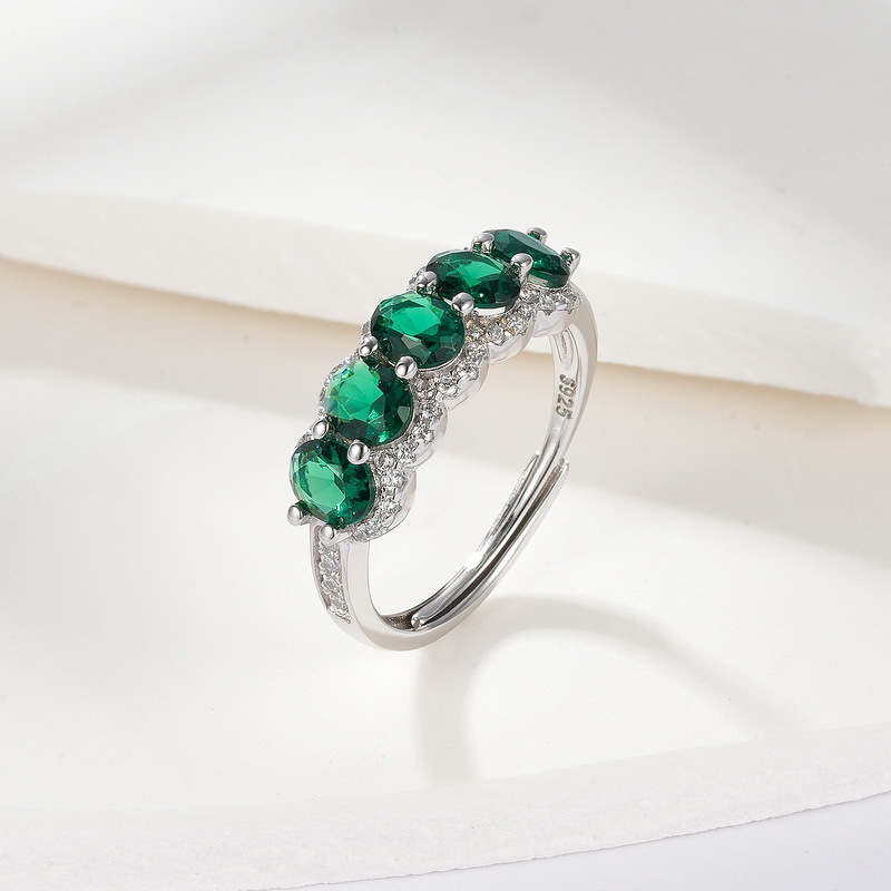 Anillo de nano circonio verde de moda de lujo ligero transfronterizo europeo y americano S925 plata abuela verde retro anillo de dedo de comida personalizado al por mayor