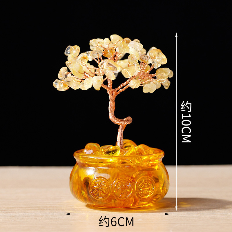 Natural Citrine Fortune Tree Glazed Ingot Cornucopia Crystal Tree Money Tree Home Decoration Desktop Ornaments