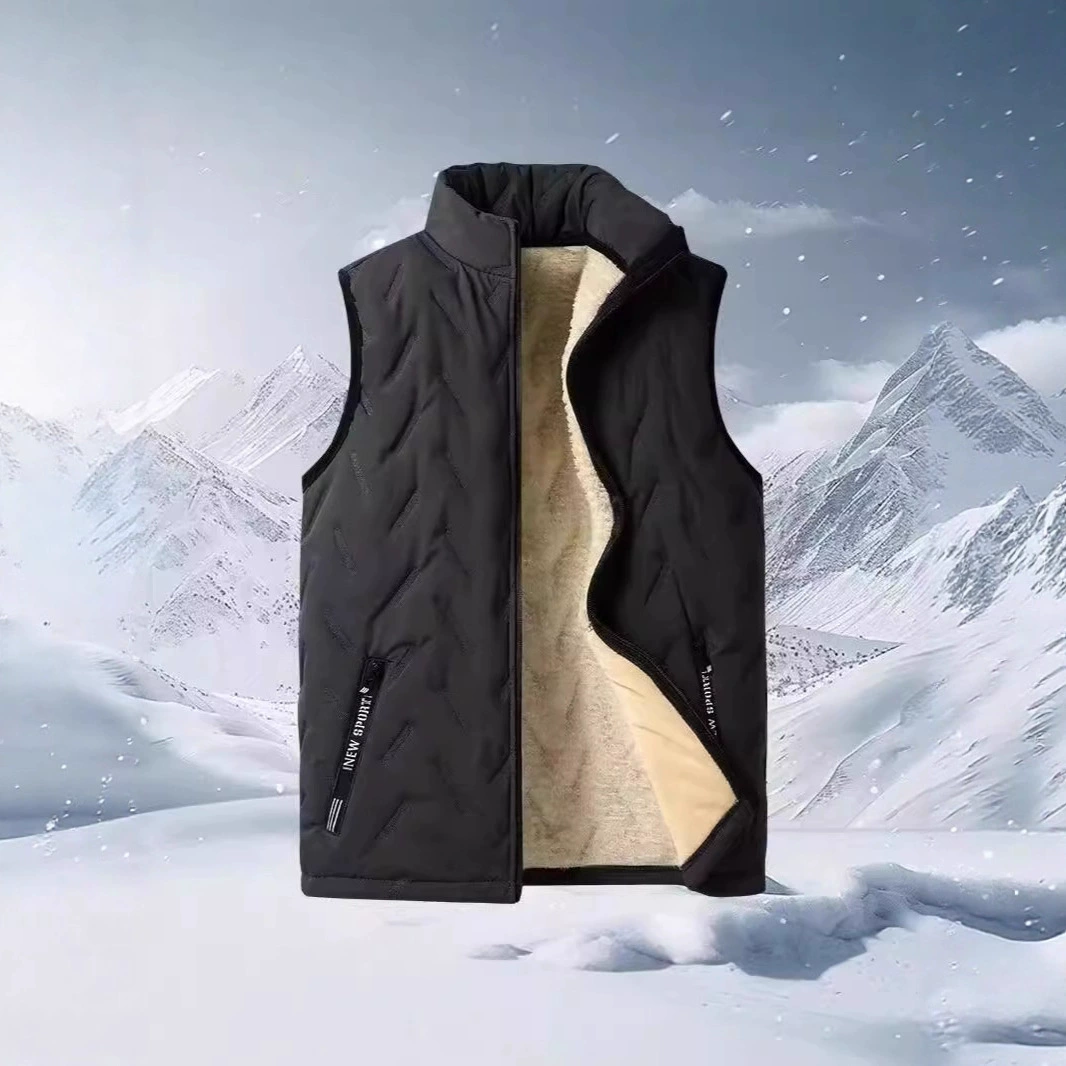 羊羔绒马甲男士秋冬季加绒加厚外套保暖青年黑色宽松马夹外穿上衣