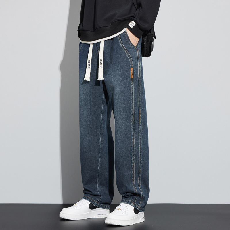 Jeans 2023 de los hombres con forro polar popular primavera y otoño rectos sueltos cintura ajustada pierna ancha casual pantalones largos Otoño e Invierno