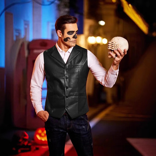 Cross-border Foreign Trade Men's Leather Vest Casual Western-style Vest Jacket Light V-neck Suit Vest