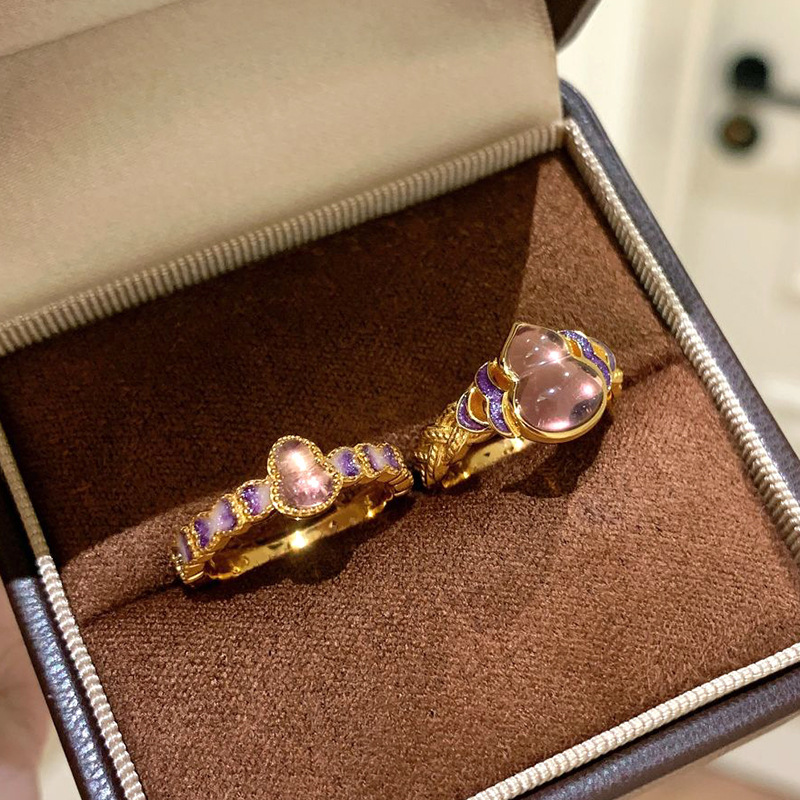 Little Red Book Explosions Purple Qi East Amethyst Gourd Ring New Chinese Fine Enamel Ice Penetrating Small Gourd Ring for Women