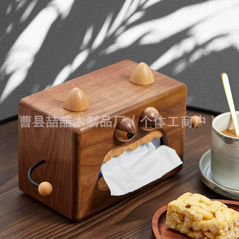 家庭用現物小怪獣実木ティッシュ箱客間ティッシュ箱レストランかわいい胡桃木収納ティッシュ箱|undefined