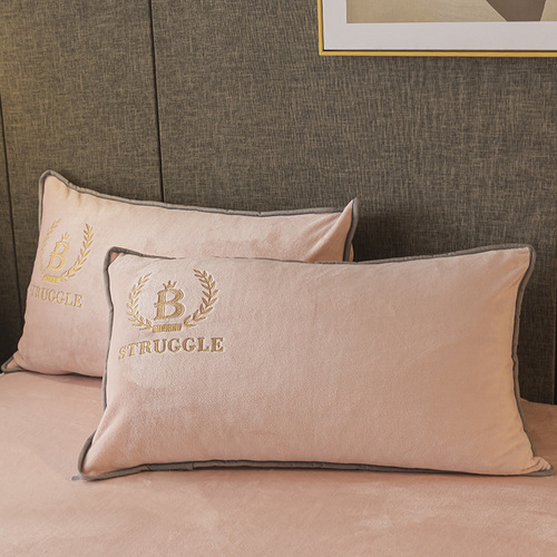 Milk Fleece Four-Piece Set Winter Coral Fleece Thick Double-Sided Flannel Bedspread with Fleece duvet cover and Fleece bed skirt