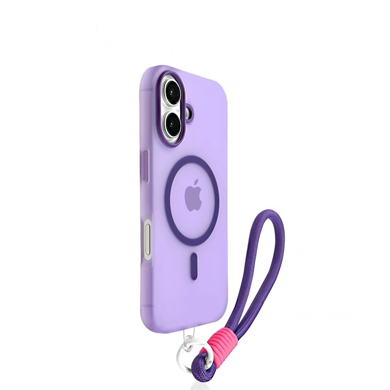 适用苹果17手机壳果冻磁吸iPhone16promax肤感磨砂带挂绳手绳简约|undefined