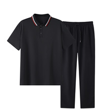 新款男士时尚Polo 衫长裤套装-短袖翻领上衣配抽绳长裤休闲运动穿