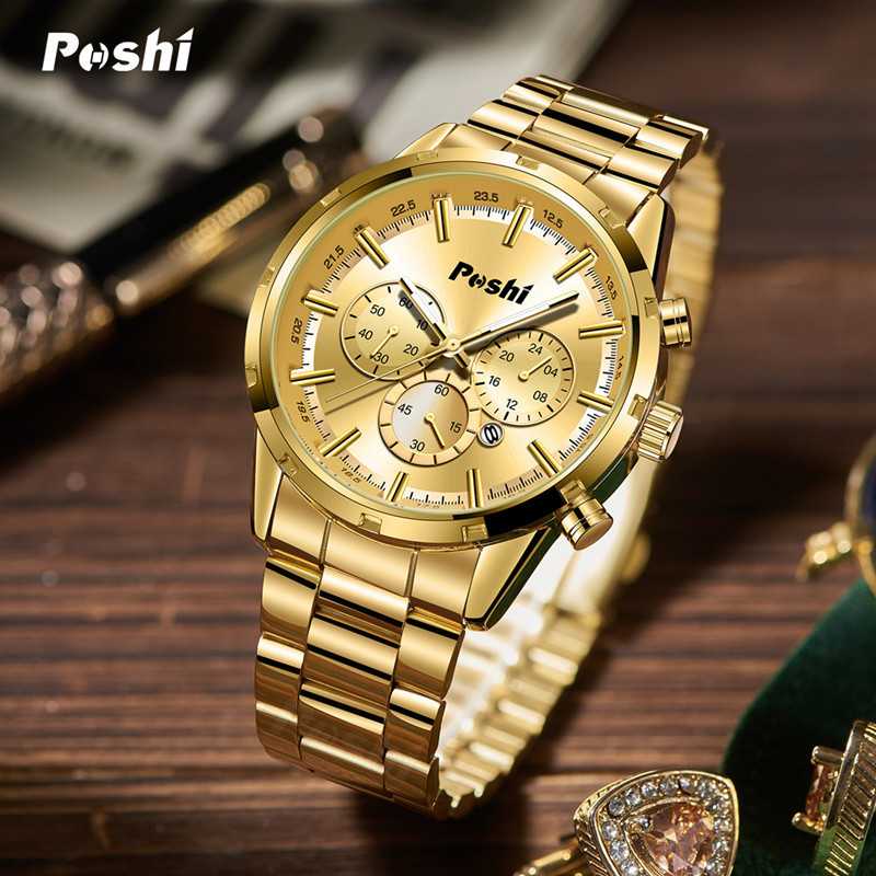 POSHI hombres de negocios reloj impermeable moda casual reloj de cuarzo calendario luminoso coreano reloj de hombre