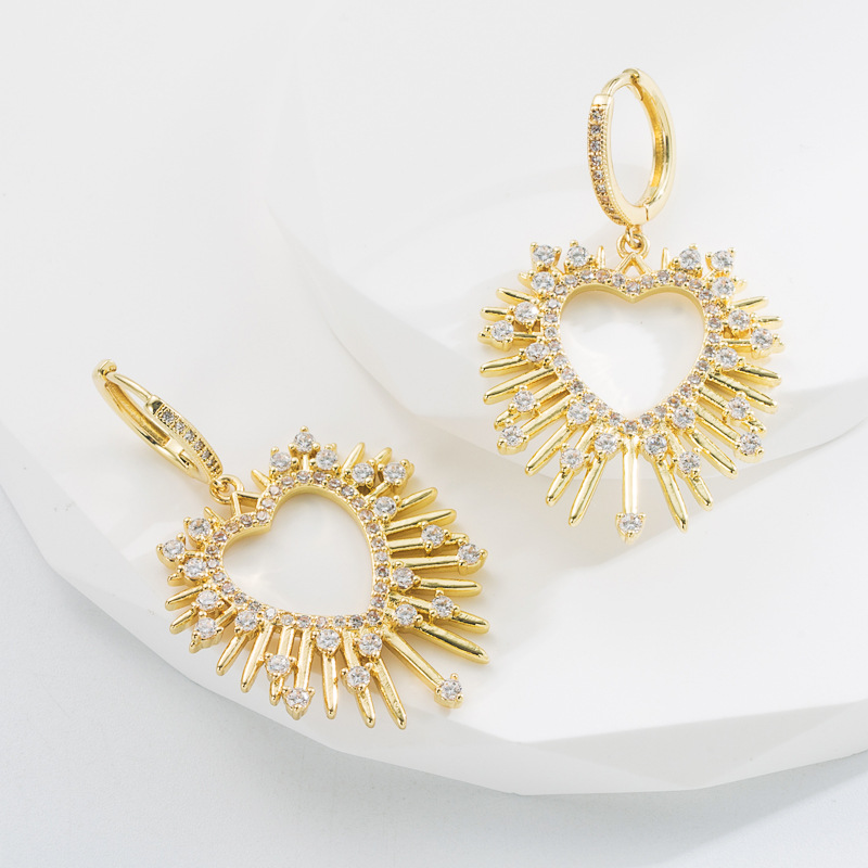Fashion Heart Shape Alloy Earrings Zircon Copper Earrings