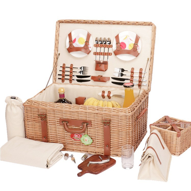 Fábrica spot comercio exterior de alta gama set de canasta de picnic al aire libre de sauce con cubiertos cojín de mesa canasta de picnic