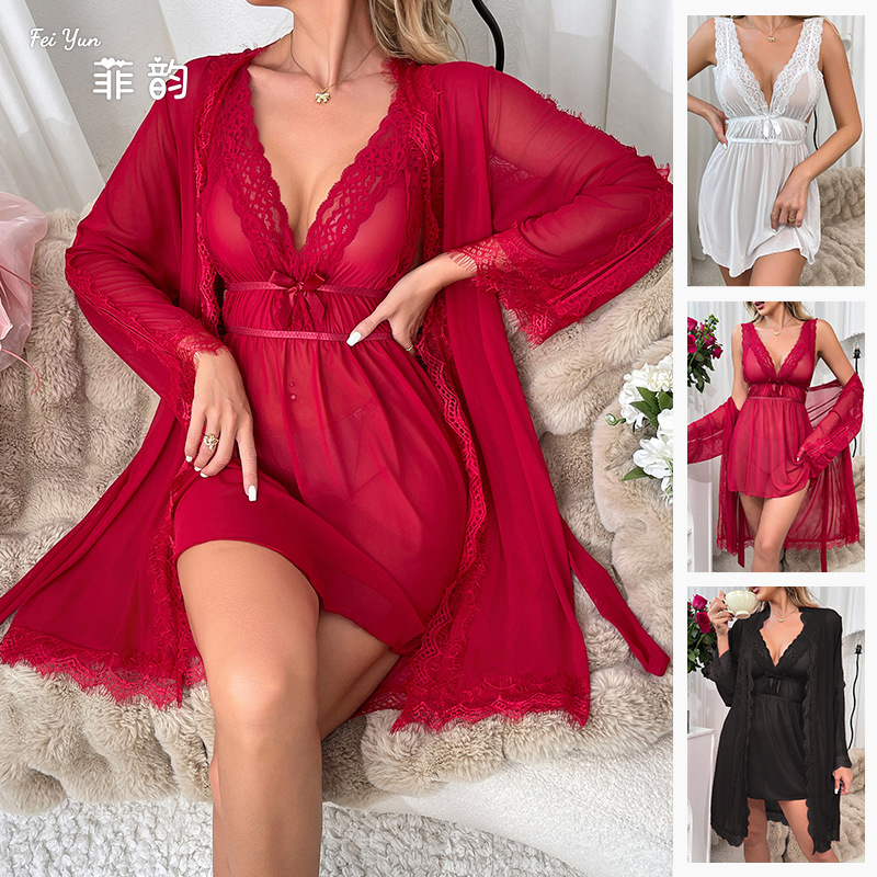 Factory Direct Sales Sexy Lingerie Mesh See-Through Pajamas for Women, Tempting Backless Loungewear Set Wholesale 062+685