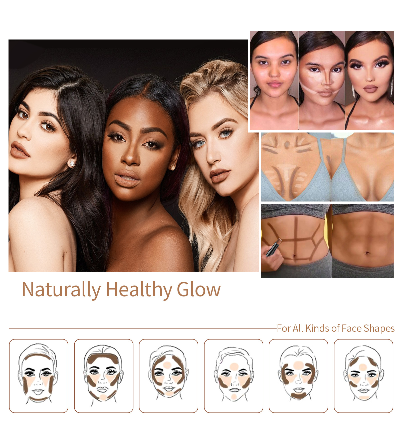 HelloKiss Double-headed Highlighter Contouring Stick, pearlescent three-dimensional, naturally brightening and modifying facial shadows, cross-border makeup undefined