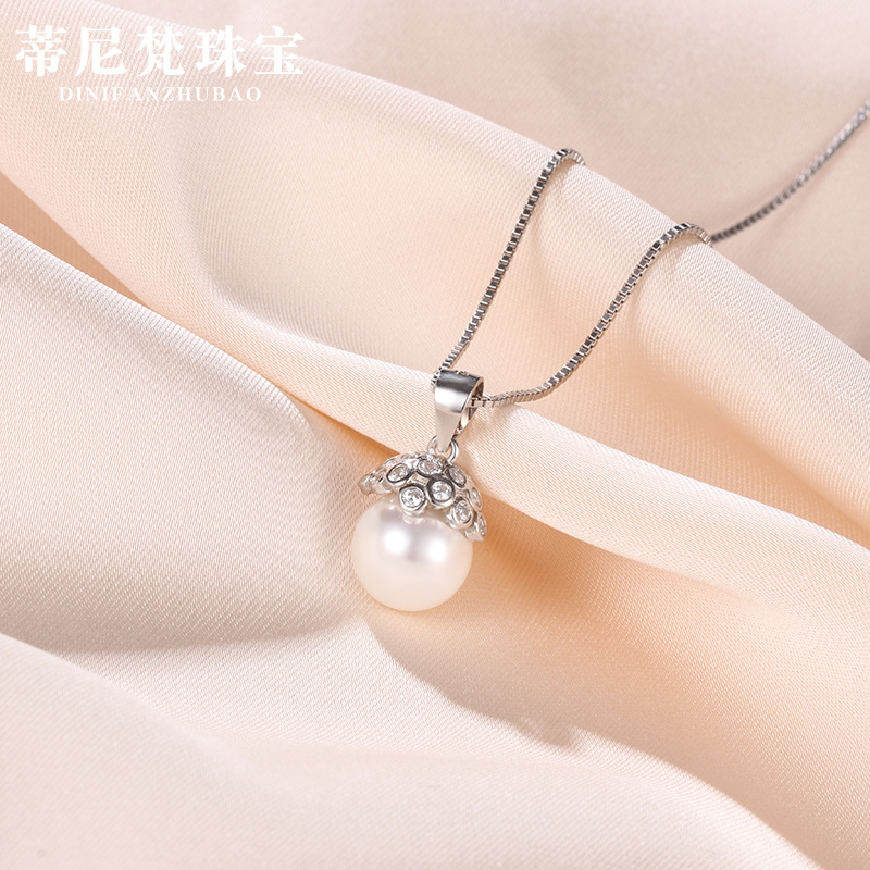 Estilo japonés y coreano simple diamante incrustado circón perla clavícula cadena collar s925 plata esterlina moda pequeño colgante de rebordear fresco para las mujeres
