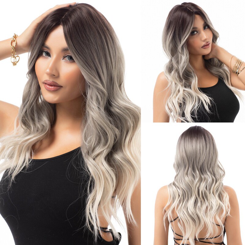 24 inch women's long brown multicolor wavy wig natural appearance gradient curly wig heat resistant synthetic wig 24 inch women's long brown multicolor wavy wig natural appearance gradient curly wig heat resistant synthetic wig