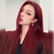 中分假发女2023年新款韩版红色长直发时尚无刘海假发套自然头套