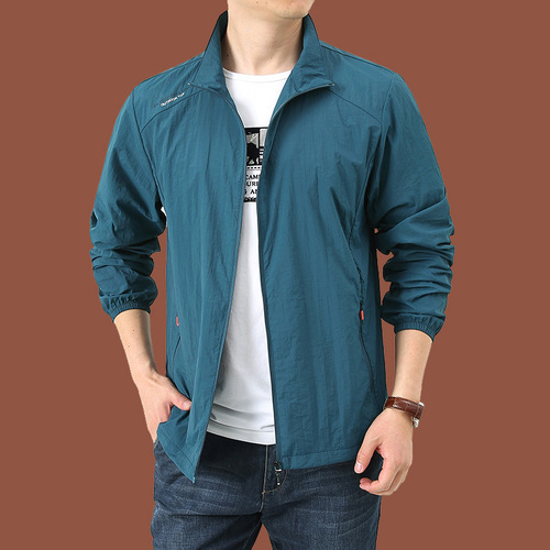Summer New Fashion Stand Collar Loose Sun Protection Clothing Men's Casual Outdoor Sports Windbreaker Men Breathable No Cap Skin Clothing Men 