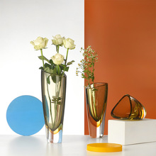 琥珀色高端简约现代轻奢琉璃玻璃花瓶组合套装插花摆件样板间花器
