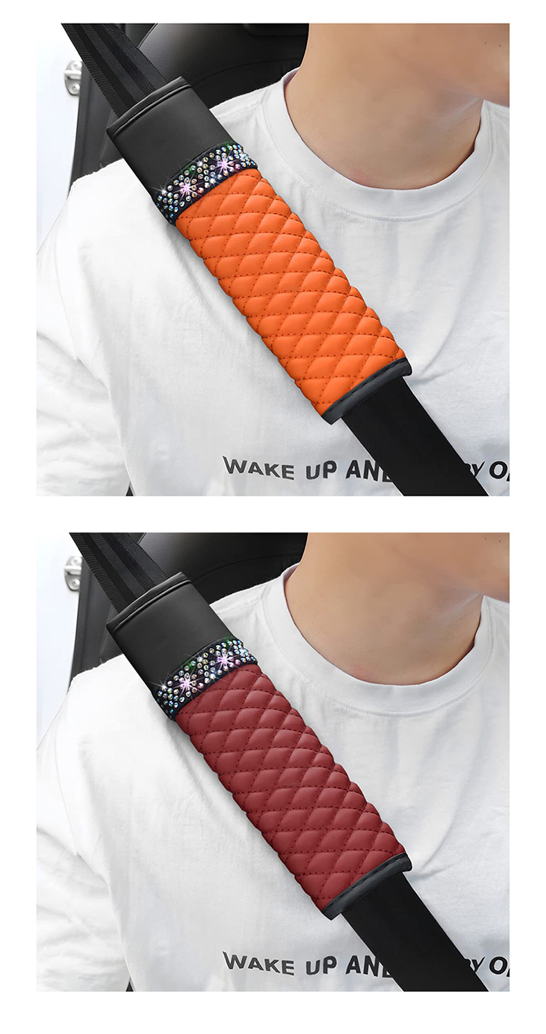 New Car Seat Belt Shoulder Cover Leather Diamond-Encrusted Rhinestone Four-Season Universal Protective Cover Cross-Border Hot Wholesale