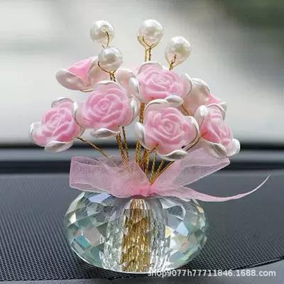 for Ladies, Car Perfume, Internet – Car ornaments - pink-pearl-rose-crystal-base