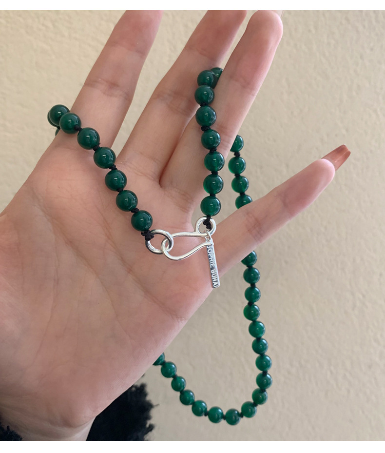925 Silver Green Agate Necklace Image 1