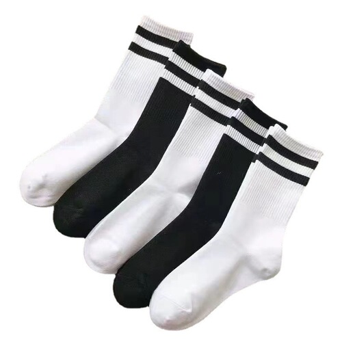 Socks Girl Spring and Summer Crew Socks Striped Double Bar Academy Style Trend Socks Ins Black and White Bunch Socks Cotton Socks Wholesale Socks
