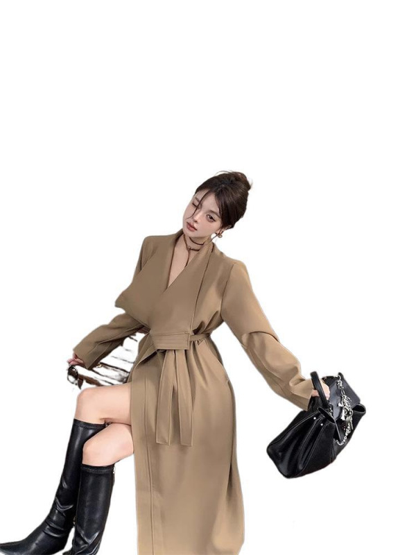 高级感黑色长袖风衣外套女秋季2025新款长款宽松显瘦开衫上衣ins|undefined