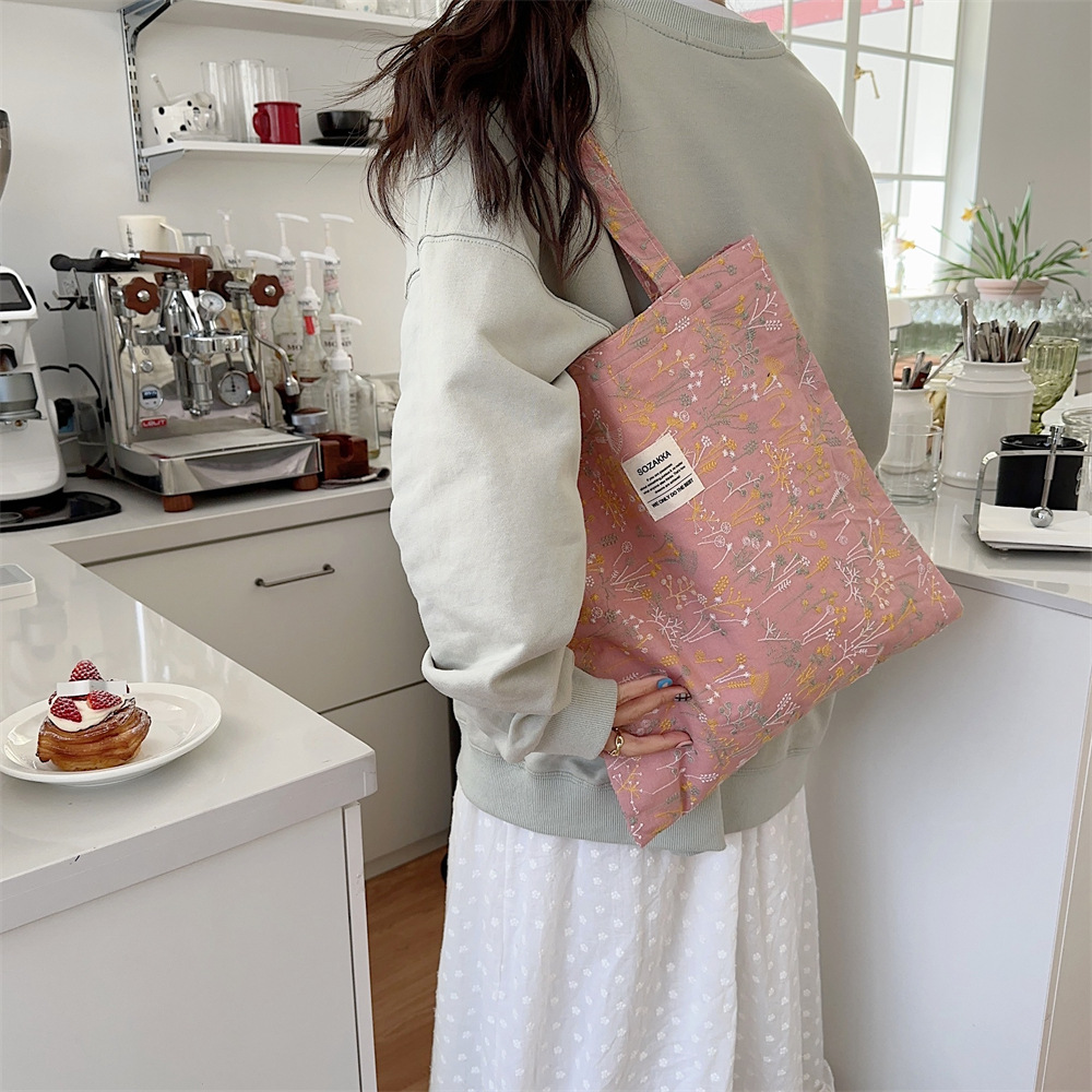 43204 ins Spring/Summer New Gentle small floral starry sky single-shoulder canvas bag with large capacity for girls' study bag undefined