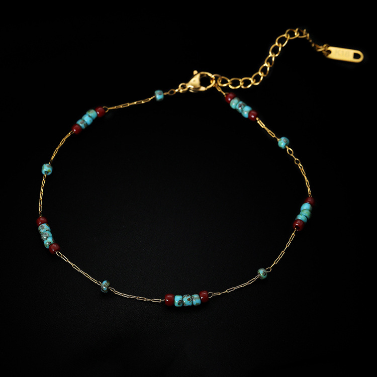 Mint Mambo turquesa tobillas de cuentas nicho de moda de verano con diseño de acero de titanio nuevas joyas de tobillas de pie