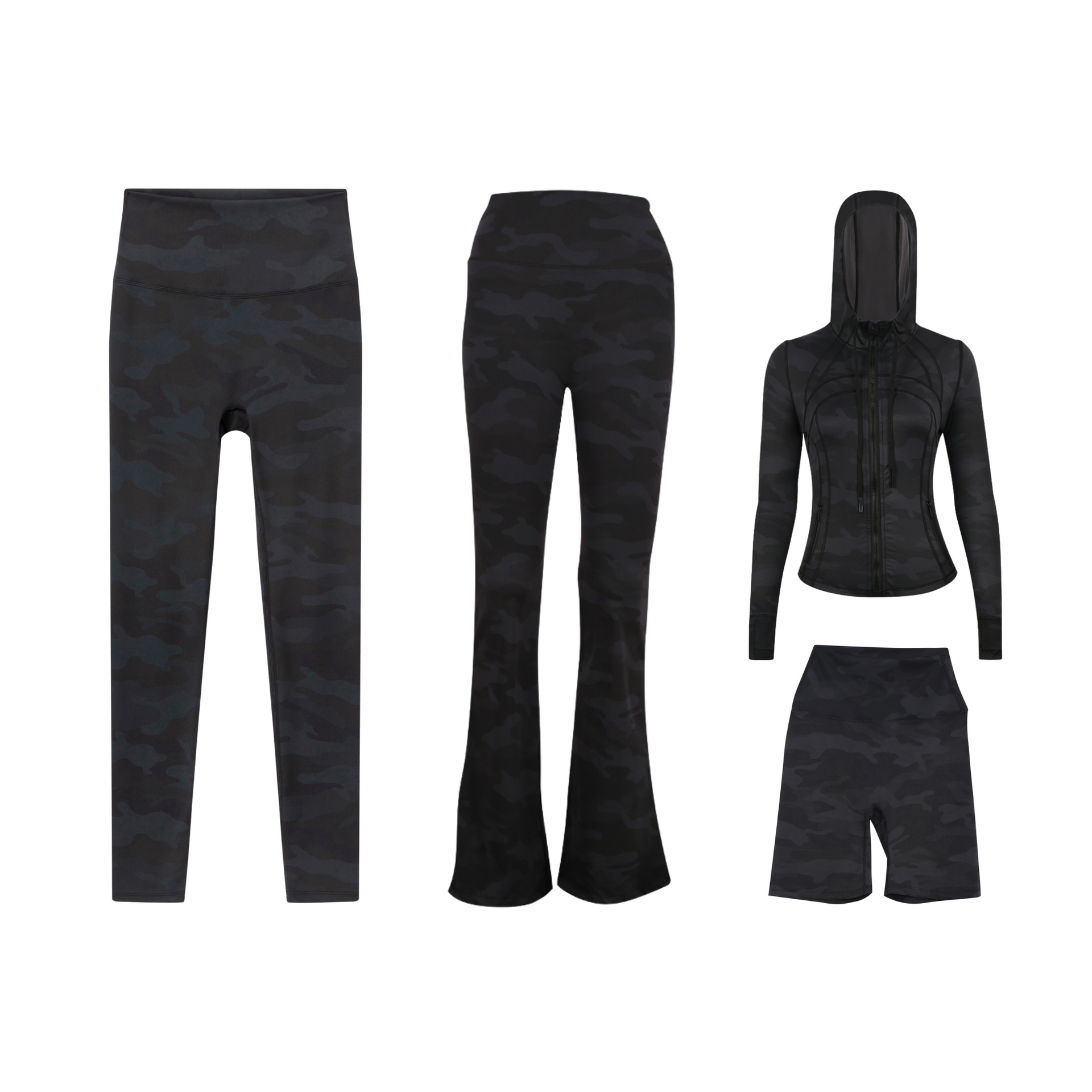Dames sport set 4-delig met capuchonjas flared en capri broek_voghion.com