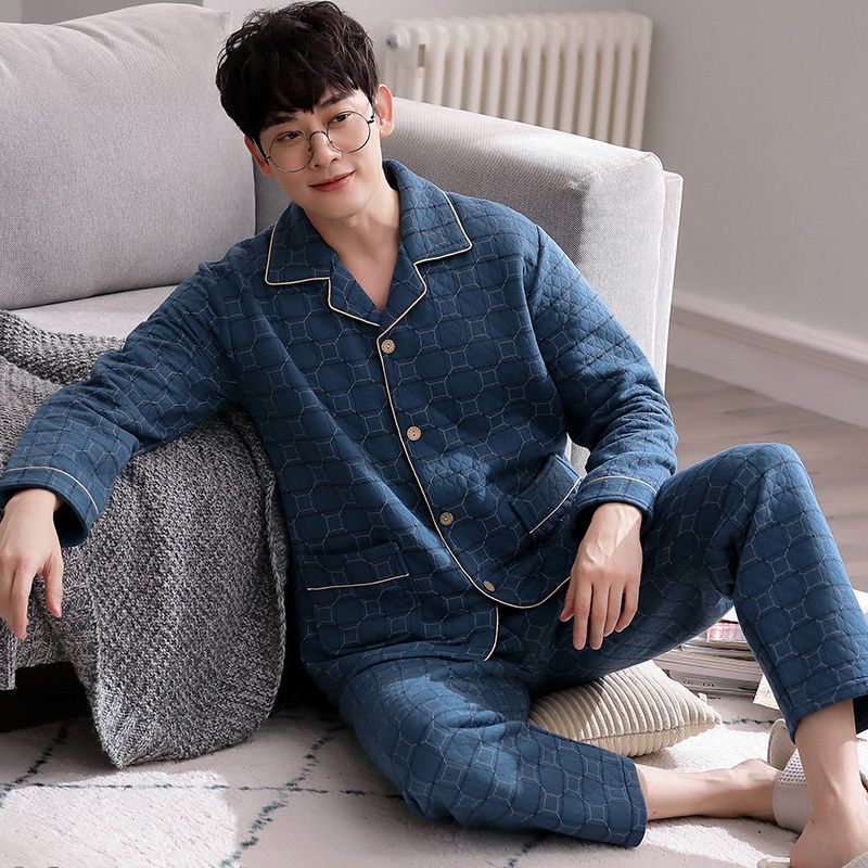 Primavera y otoño se puede usar para hombre pesado pijama intercalado aire caliente algodón otoño y invierno ropa para el hogar de hombre grande