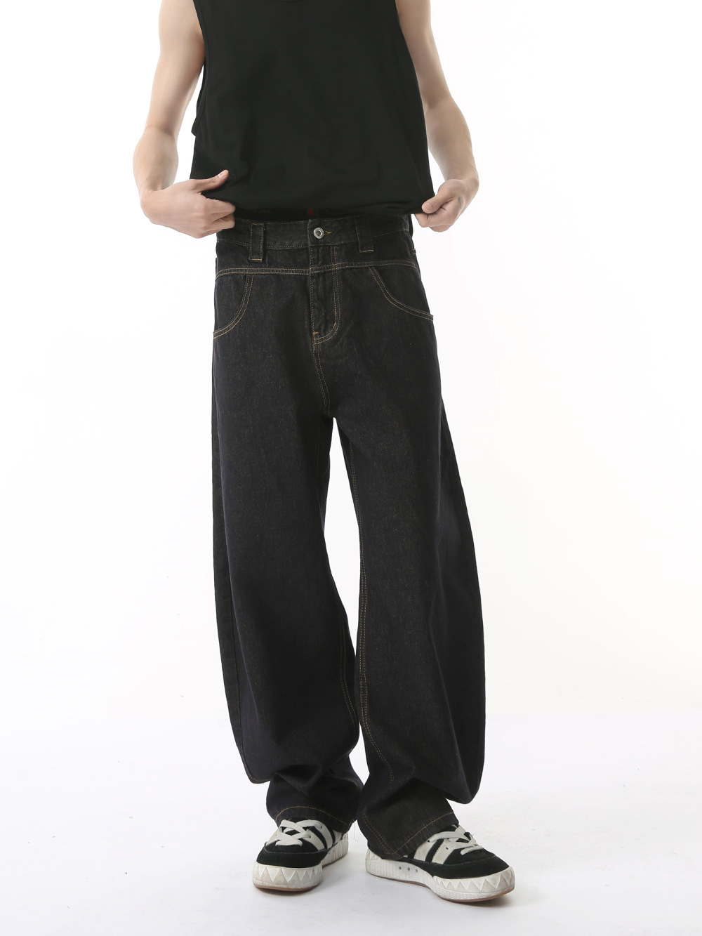 MTLCLOTHES Hombres| Deconstrucción americana de la calle alta cuchillo de madera retro suelto lavados jeans