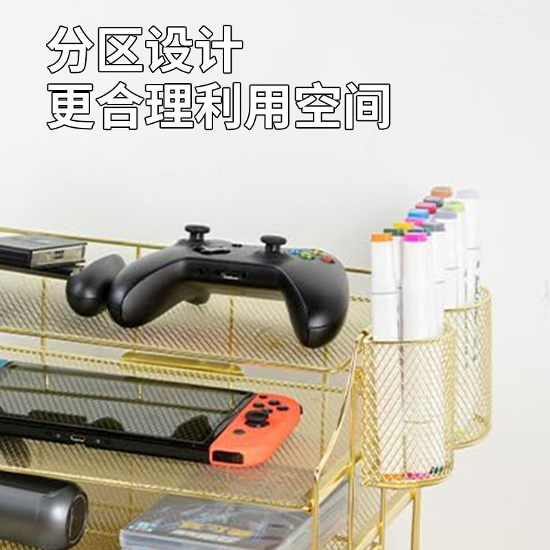跨境文件收纳架多层金色免打孔碳钢多功能办公用品抽拉桌面置物架|undefined