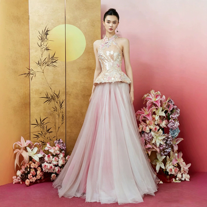 New Chinese-Style Qipao Evening Dress 2026 New Model Engagement Toast Dress Morning Robe Adult Ceremony Dinner Host Dress