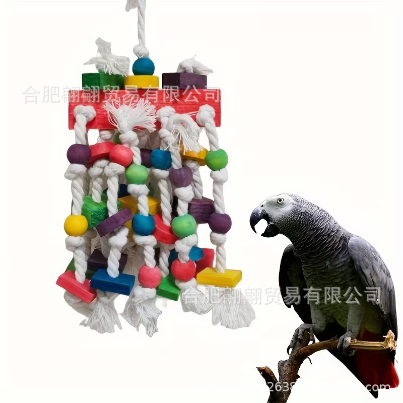 Loro juguete pájaro juguete colorido cuentas de madera bloque de madera cuerda de algodón nibbling cadena