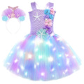 女童连衣裙 美人鱼公主裙爱丽儿LED灯套装可爱吊带纱裙儿童表演服