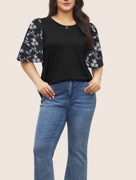 2024 Europa y los Estados Unidos de verano nueva ropa de mujer impresión de gran tamaño de costura de cuello redondo mangas cortas cómodas camisetas casuales transpirables image 6