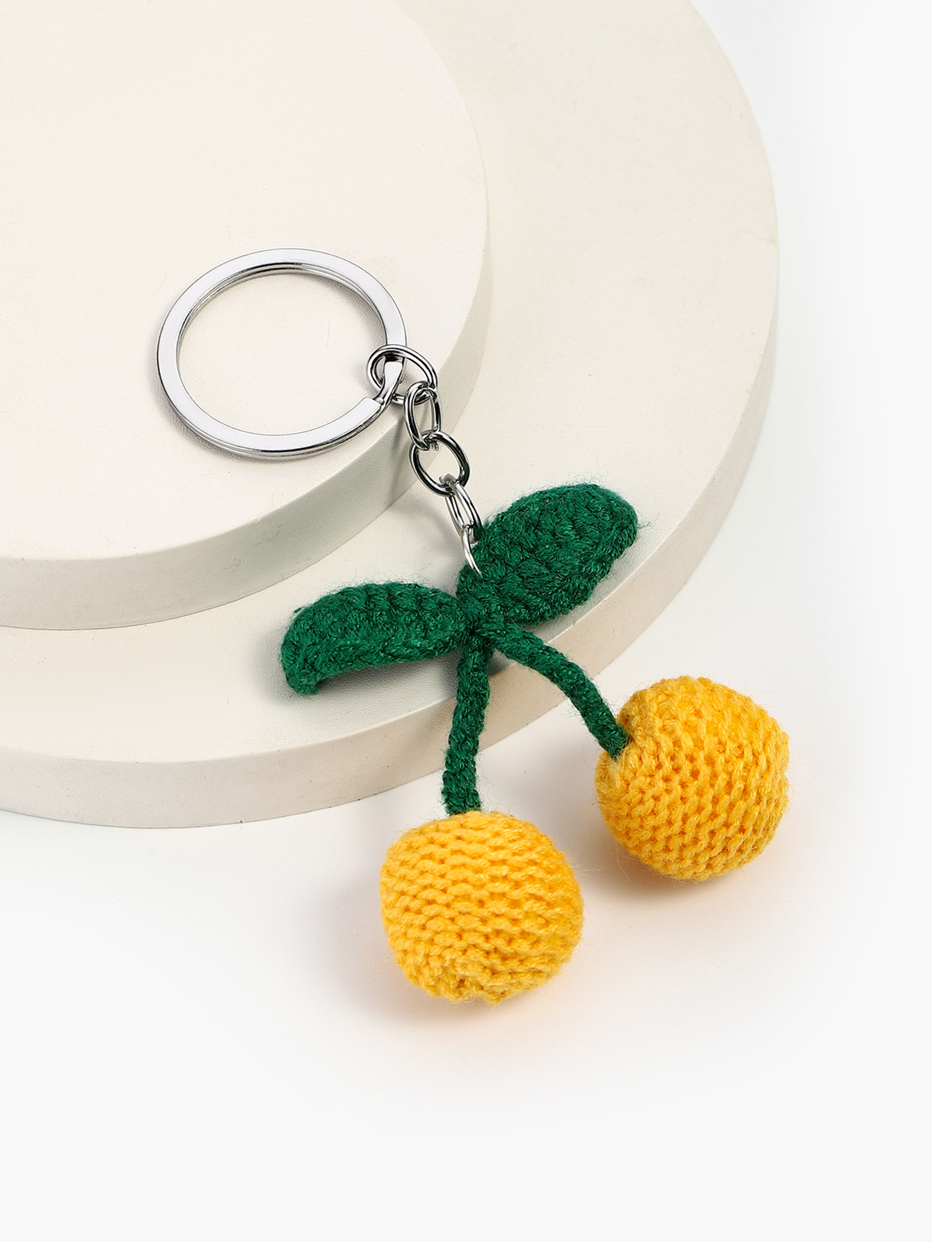 10g Weight Handmade Inlay Material Keychain Classification 1 Piece Quantity Casual, Daily Occasion yarn Material Peach, Cherry, Car Pattern Unisex Gender Cute Style 1 Piece Peach Cherry Car Keychain Yarn Handmade Unisex Cute Keychain 4