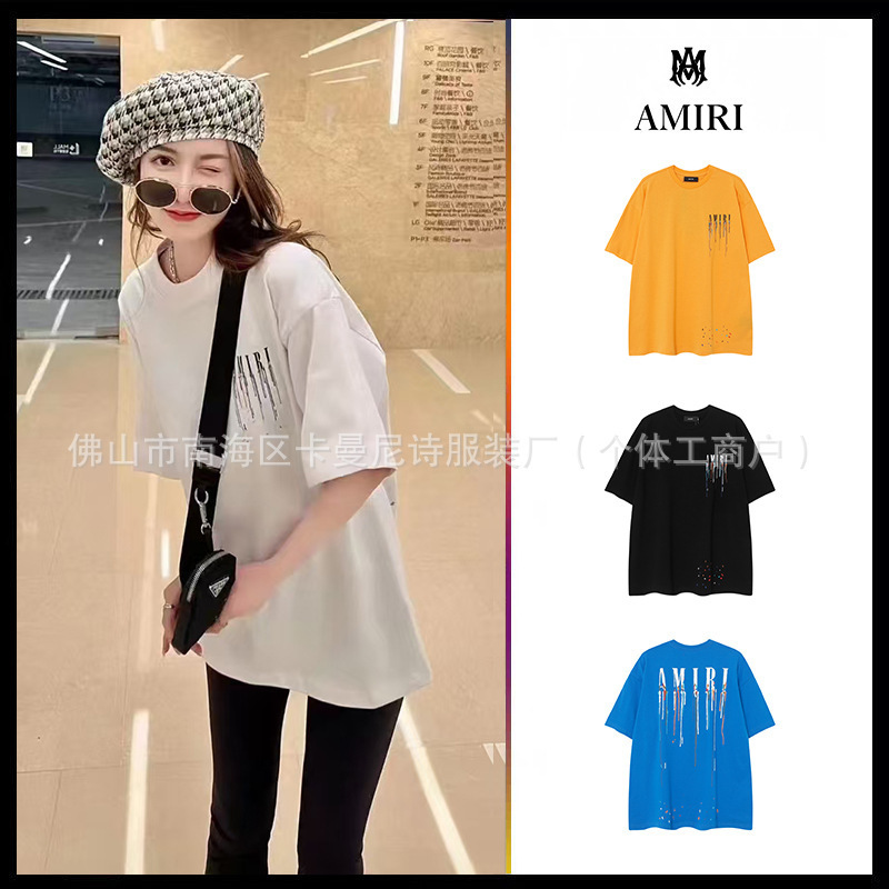 American Trendy Brand Amiri Round Neck Short-Sleeved Pure Cotton Loose Printed T-Shirt European and American High Street Couple Style Export High Version