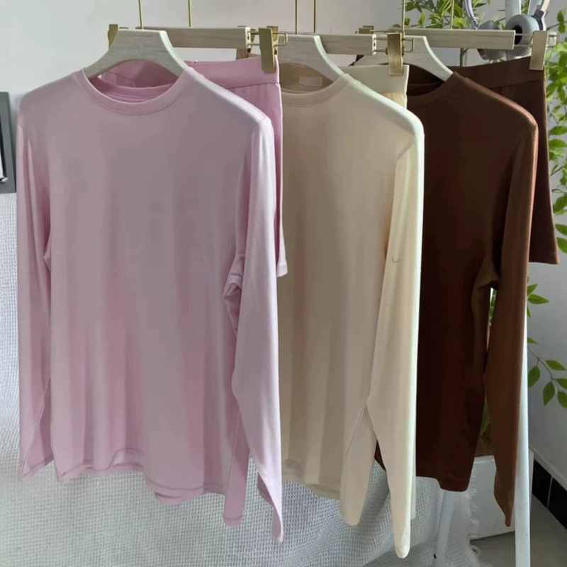SKIMS new modal long-sleeve T-shirt women's set, pink, casual, loose-fitting loungewear, comfortable and breathable, solid color