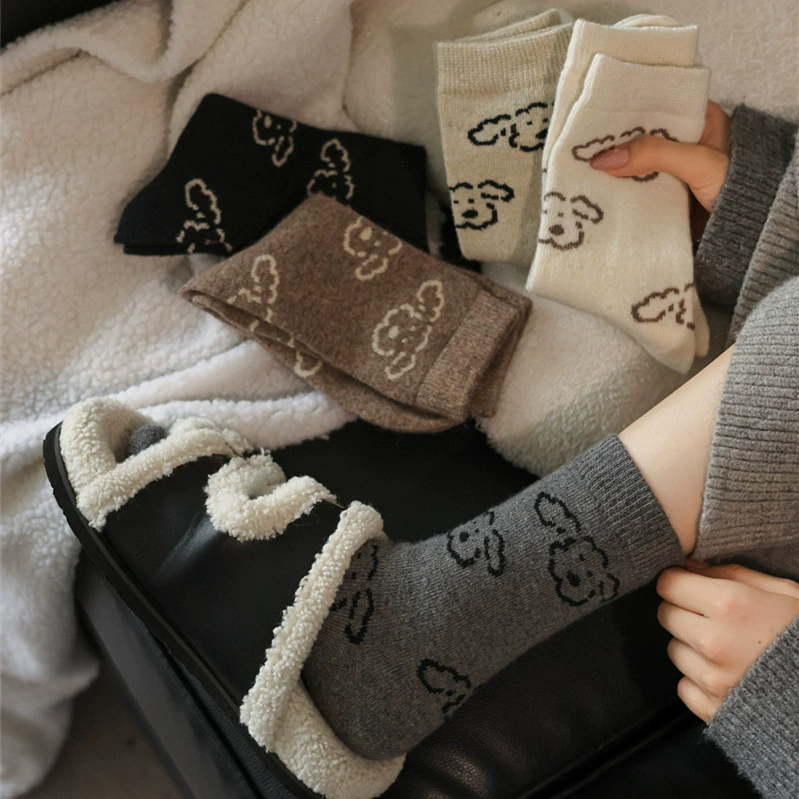 Zhuji носки женские осень-зима новый милый мультфильм щенок шерстяная средняя трубочка женские носки теплые укладки женские носки