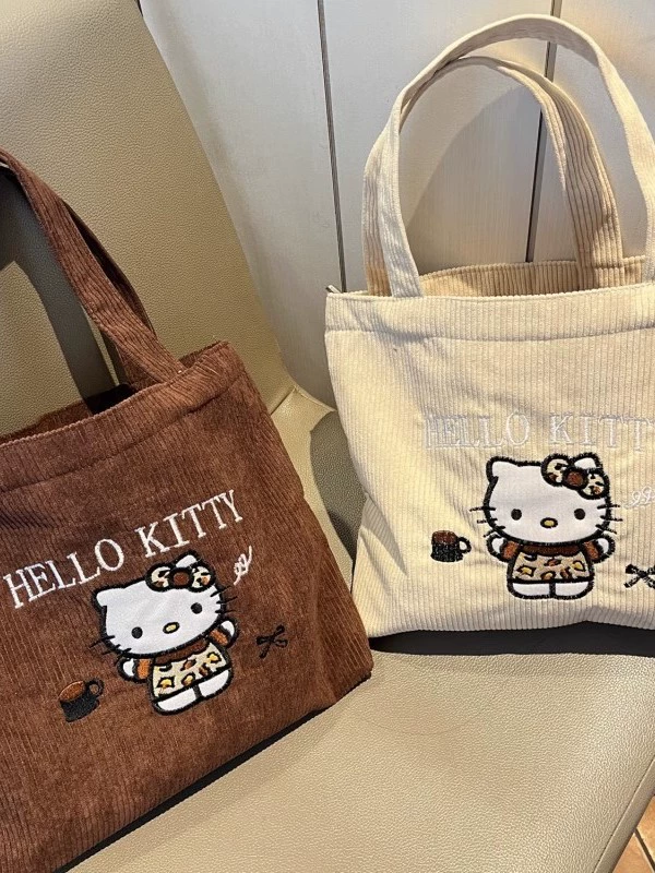 Сумка-тоут с вышитым велюром, размеры 22×26×7 см, милый дизайн Hello Kitty, для мамы и малыша