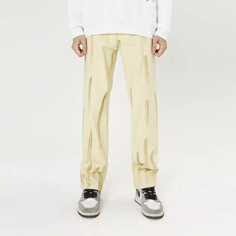 Джинсы мужские осенние и зимние прямые свободные высокие уличные широкие повседневные брюки новые американские ретро брюки с окрашиванием галстуков