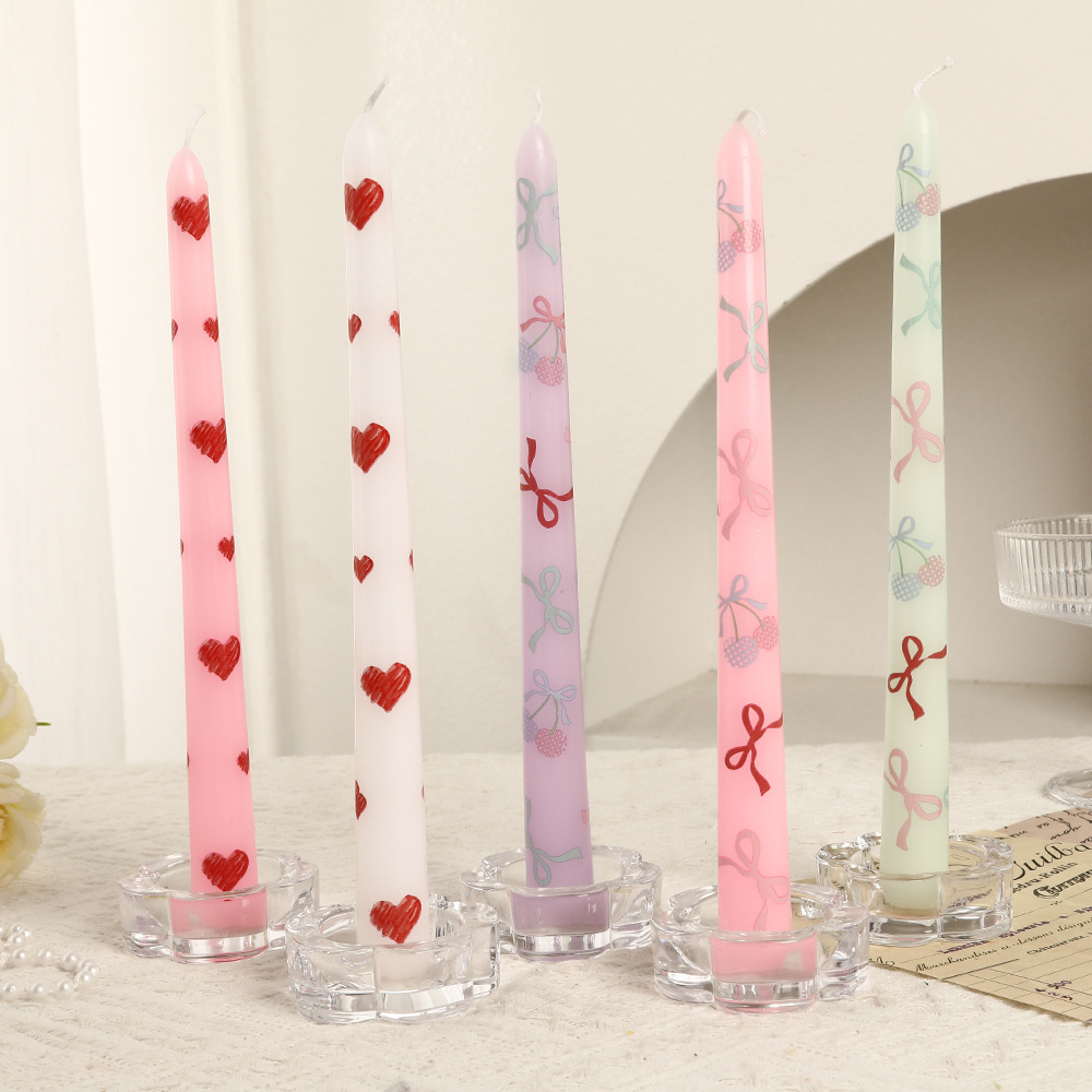 Velas de impresión de varilla larga de color europeo al por mayor casero sin humo romántico día de San Valentín cera de varilla de amor transfronteriza
