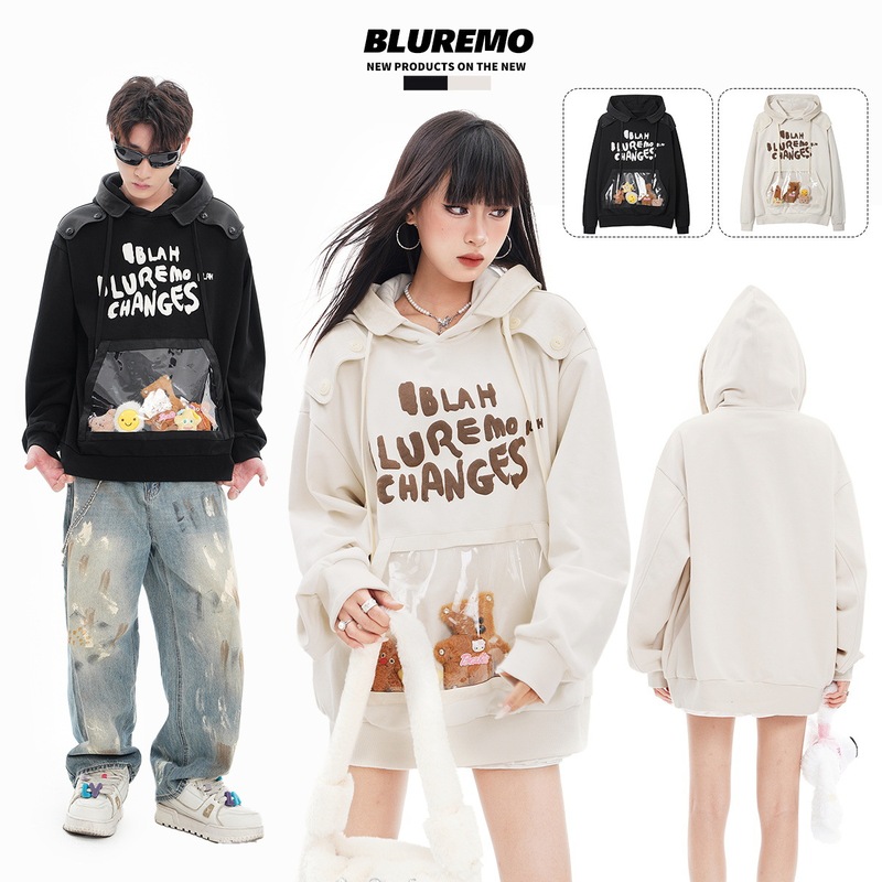BLUREMO | autumn and winter suede foam letter printed windbreaker design round neck loose pullover long sleeve sweater